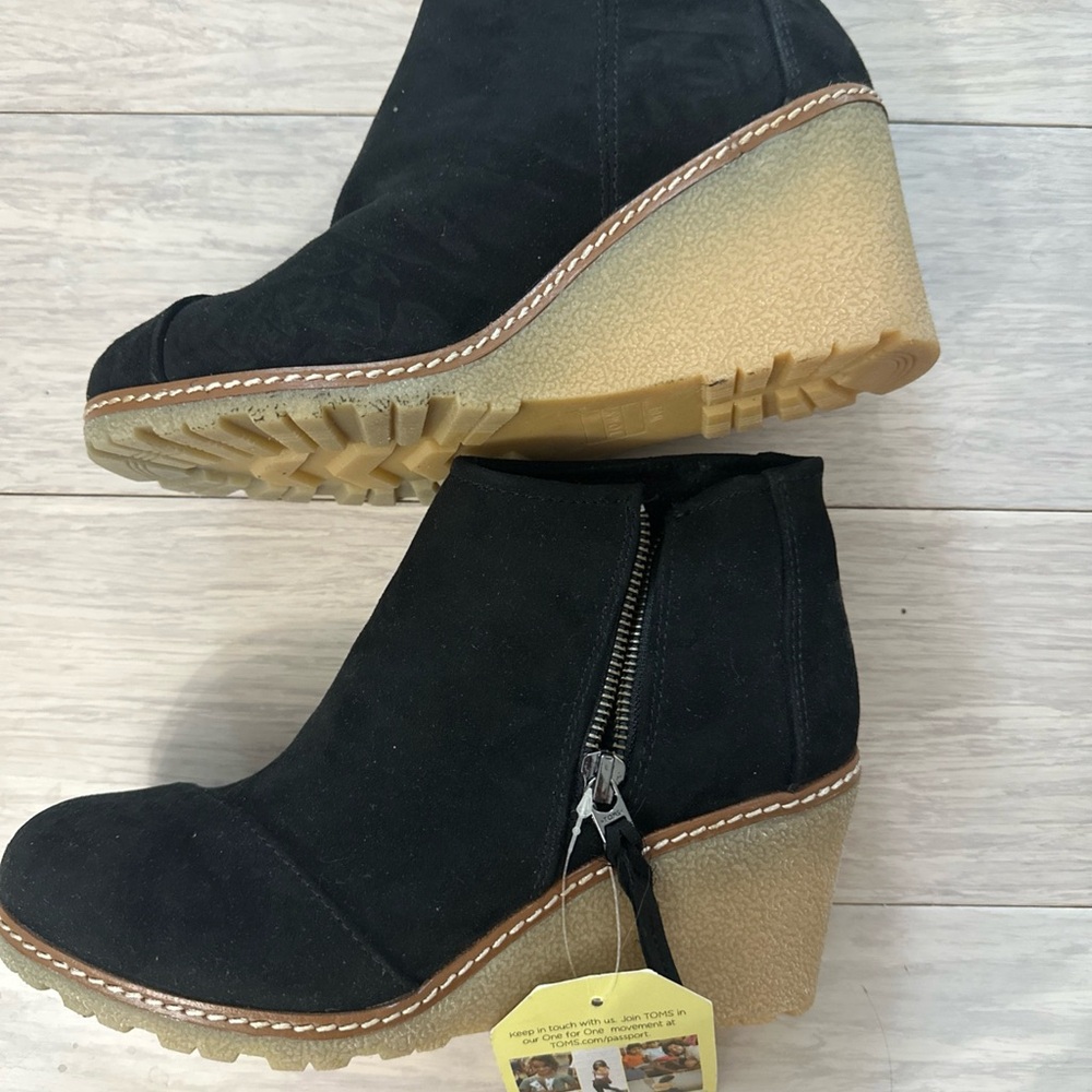Toms Black Suede Wedge Ankle Booties